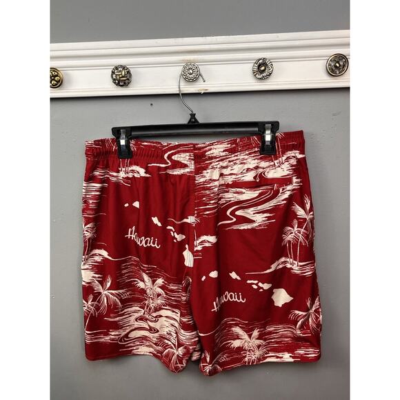 Favant Board Shorts Mens Large Swim Surf Red Hawaiian Floral‎ Hawaii Pocket - Picture 2 of 9